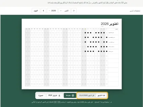 شريط الطباعة مع خيارات هذا الشهر والأشهر الـ12.