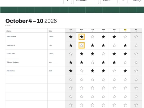 Filled stars marking the chores done each day.