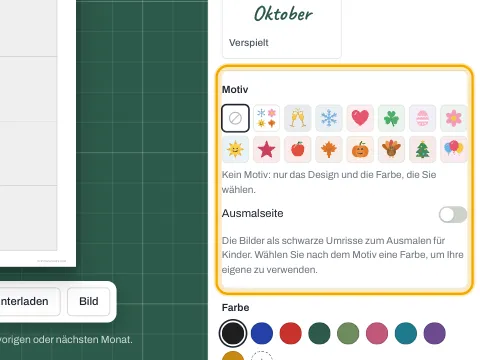 Die Motivauswahl mit saisonalen Motiven wie Halloween, Weihnachten und Frühling.