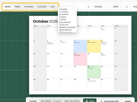 The layout buttons with the More list open, showing planners and other layouts.