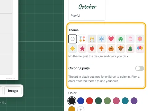 The theme picker with seasonal themes such as Halloween, Christmas and spring.