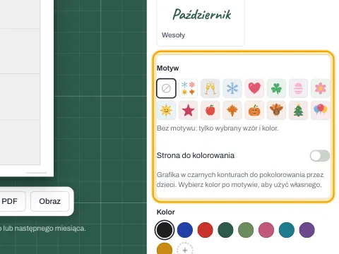 Wybór motywu z motywami sezonowymi, takimi jak Halloween, Boże Narodzenie i wiosna.