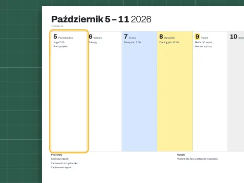 Planer tygodniowy z planami wpisanymi pod kilkoma dniami.