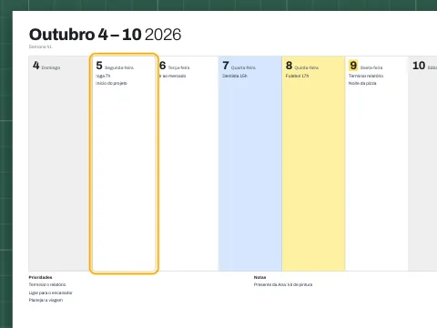 Um planner semanal com planos digitados em vários dias.
