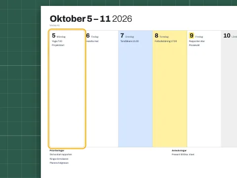 En veckoplanering med planer inskrivna under flera dagar.